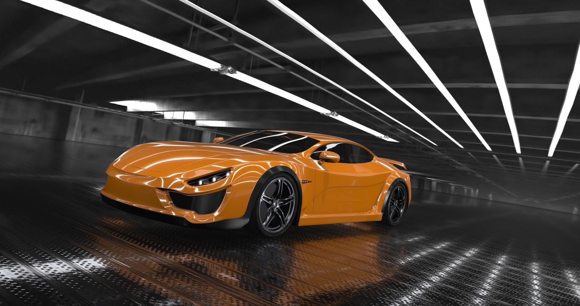 Generic Luxury orange concept sports car 3d render